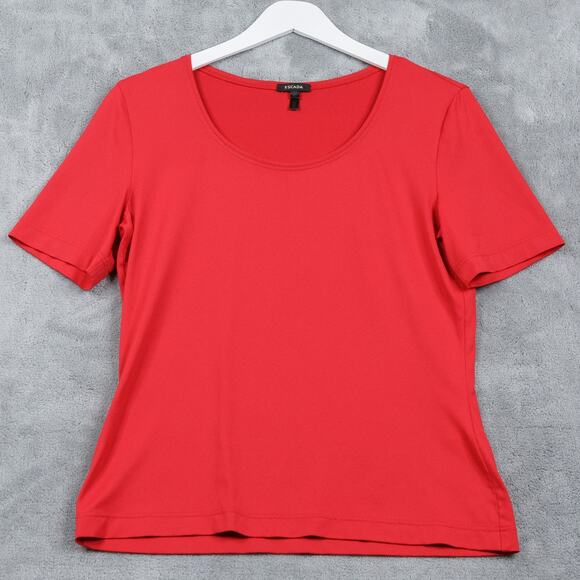 Escada Tops - ESCADA Scoop Neck Short Sleeve‎ Tee Nylon Stretch Jersey Top Red Sz 40 US 10